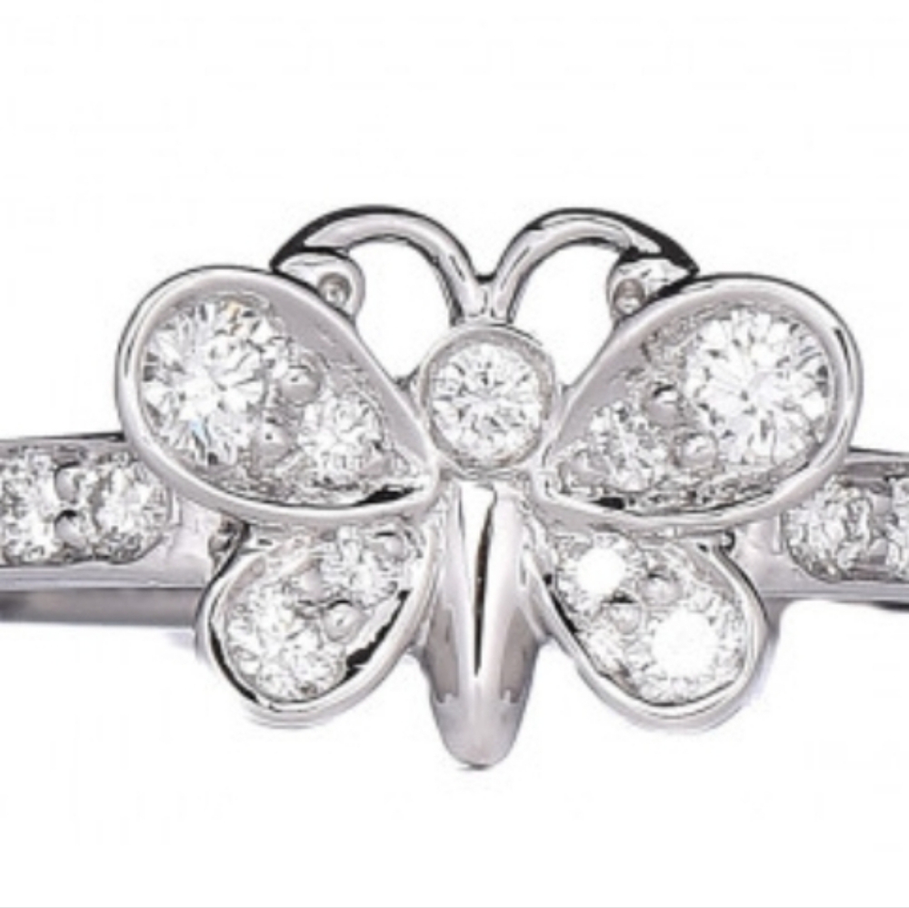 Tiffany co enchant platinum diamond butterfly ring Size 5